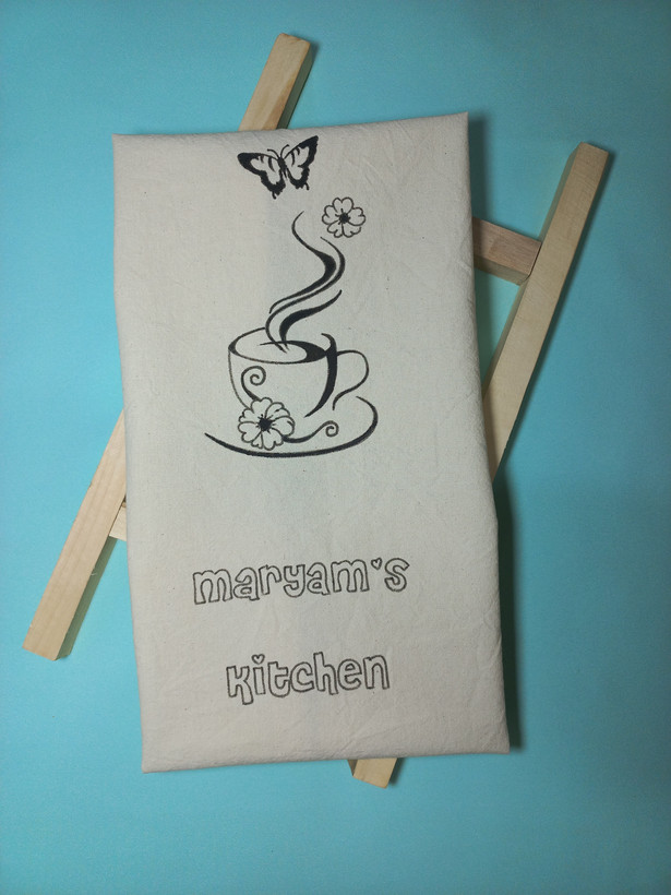 دستمال تکست آشپزخانه متقال( با طرح و اسم دلخواهتون)